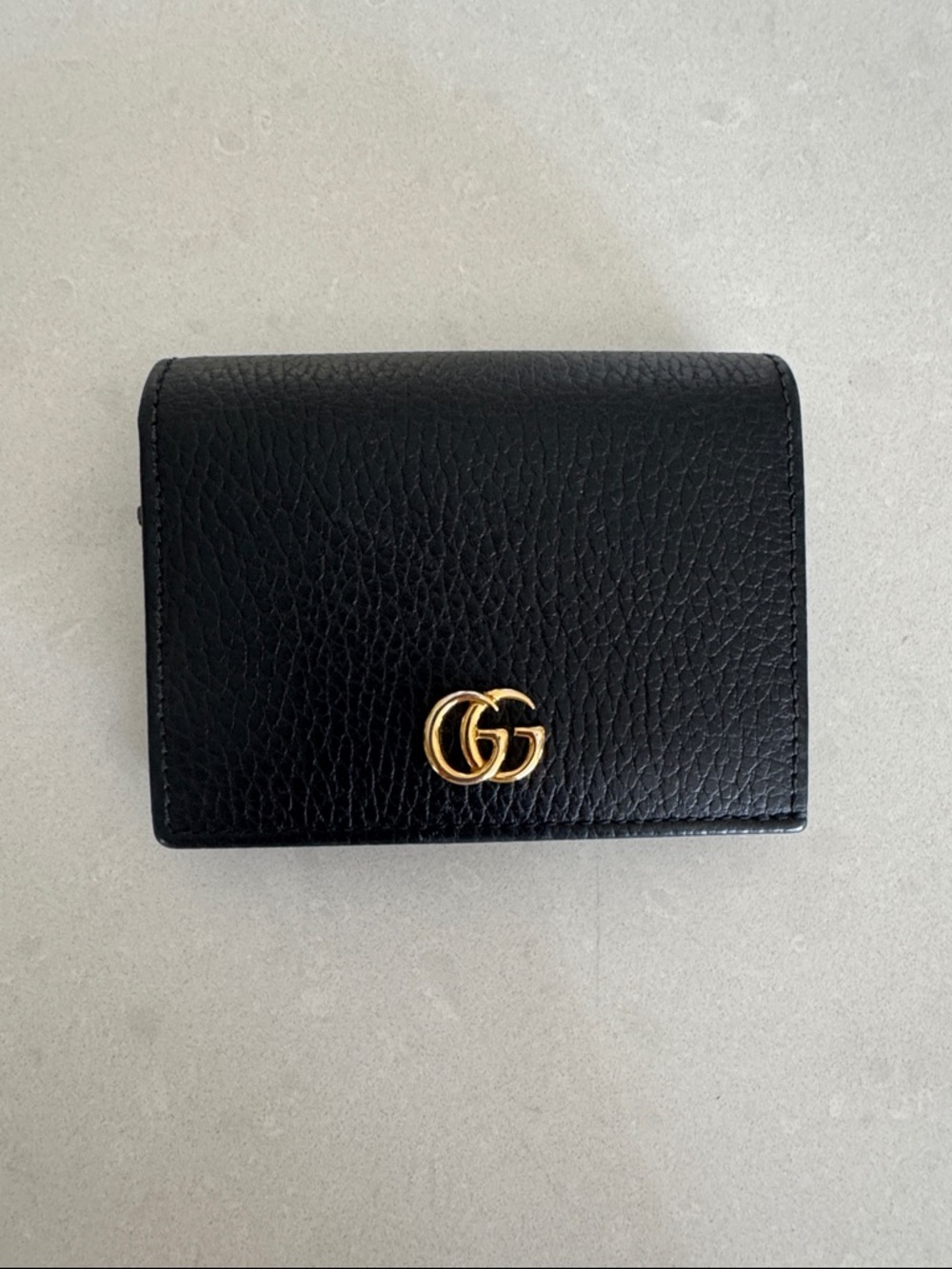 Gucci Double G Logo Black Leather Compact Wallet